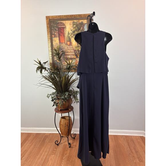 ASOS Bridesmaid's Maxi Dress Womens 12 Navy Lagenlook Fairy Goth Y2K Cape Top - Picture 11 of 15